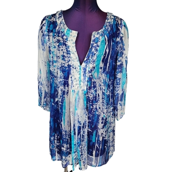 Soft Surroundings‎ Silk Tides Blue Tunic Top Cover-Up Size Small Women's D7 - Picture 8 of 8